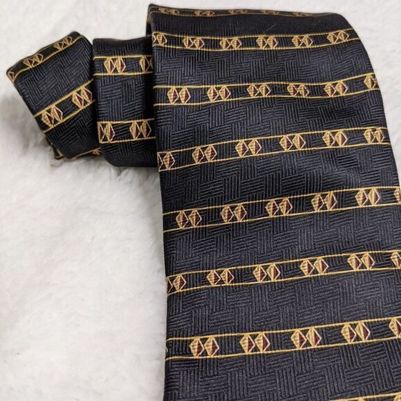Vintage Neo Bill Blass 100% Silk Tie - Classic Black & Gold Motif - Picture 9 of 11
